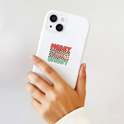 Merry and Bright Retro Christmas Sticker Christmas Kiss-Cut Stickers |Christmas Decor, Gift Ideas, Holiday Party Favors, Laptop Stickers, Festive Decorations