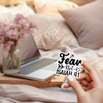 Fear Not Isaiah 41 Stickers | Gratitude quote sticker set, designed with a clean matte look, suitable for notebooks, planners, journals, laptops, phone cases and scrapbooks, adding gentle encouragement to daily routines.