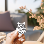 God Is Love 1 John 4:8 Stickers | Inspirational sticker set, made with clear, crisp lettering, suitable for notebooks, planners, journals, laptops, phone cases and scrapbooks, supporting personal reflection through simple visuals.