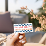 This Girl Runs On Coffee & Jesus Stickers | Gratitude sticker collection, made with clear, crisp lettering, perfect for journals, planners, laptops, notebooks, phone cases and creative projects, supporting personal reflection through simple visuals.