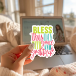 Bless This Day With Grace And Gratitude Stickers | Inspirational mini decal pack, finished with smooth detailed printing, suitable for notebooks, planners, journals, laptops, phone cases and scrapbooks, supporting personal reflection through simple visuals. - Image 2