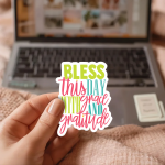 Bless This Day With Grace And Gratitude Stickers | Inspirational mini decal pack, finished with smooth detailed printing, suitable for notebooks, planners, journals, laptops, phone cases and scrapbooks, supporting personal reflection through simple visuals. - Image 3