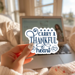 Carry A Thankful Heart Stickers | Faith sticker set, finished with smooth detailed printing, perfect for journals, planners, laptops, notebooks, phone cases and creative projects, making a thoughtful small gift for loved ones.