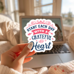 Start Each Day With A Grateful Heart Stickers | Motivational sticker pack, designed with a clean matte look, suitable for notebooks, planners, journals, laptops, phone cases and scrapbooks, making a thoughtful small gift for loved ones. - Image 3