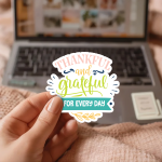 Thankful And Grateful For Everyday Stickers | Kindness sticker pack, designed with a clean matte look, great for journals, planners, laptops, phone cases, notebooks and craft pages, supporting personal reflection through simple visuals.