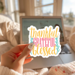 Thankful Grateful Blessed Stickers | Kindness sticker pack, finished with smooth detailed printing, great for journals, planners, laptops, phone cases, notebooks and craft pages, adding gentle encouragement to daily routines.