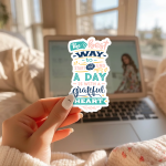 The Best Way To Start And End A Day Is With A Grateful Heart Stickers | Gratitude sticker collection, crafted with attention to detail, suitable for notebooks, planners, journals, laptops, phone cases and scrapbooks, supporting personal reflection through simple visuals. - Image 3