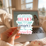 A Grateful Heart Is A Magnet For Miracles Stickers | Gratitude mini decal pack, designed with a clean matte look, suitable for notebooks, planners, journals, laptops, phone cases and scrapbooks, supporting personal reflection through simple visuals. - Image 3