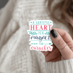 A Grateful Heart Is A Magnet For Miracles Stickers | Gratitude mini decal pack, designed with a clean matte look, suitable for notebooks, planners, journals, laptops, phone cases and scrapbooks, supporting personal reflection through simple visuals.