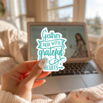 Gather Here With Grateful Hearts Stickers | Faith sticker set, finished with smooth detailed printing, suitable for notebooks, planners, journals, laptops, phone cases and scrapbooks, adding gentle encouragement to daily routines. - Image 3