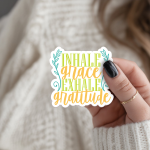 Inhale Grace Exhale Gratitude Stickers | Inspirational mini decal pack, printed with a neat and refined appearance, suitable for notebooks, planners, journals, laptops, phone cases and scrapbooks, offering quiet inspiration throughout the day. - Image 2