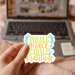 Inhale Grace Exhale Gratitude Stickers | Inspirational mini decal pack, printed with a neat and refined appearance, suitable for notebooks, planners, journals, laptops, phone cases and scrapbooks, offering quiet inspiration throughout the day.