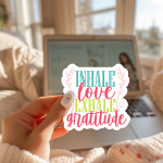 Inhale Love Exhale Gratitude Stickers | Inspirational sticker pack, crafted with attention to detail, perfect for journals, planners, laptops, notebooks, phone cases and creative projects, supporting personal reflection through simple visuals. - Image 2