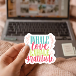 Inhale Love Exhale Gratitude Stickers | Inspirational sticker pack, crafted with attention to detail, perfect for journals, planners, laptops, notebooks, phone cases and creative projects, supporting personal reflection through simple visuals.