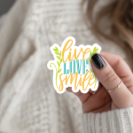 Live Love Smile Stickers | Inspirational sticker set, made with clear, crisp lettering, ideal for planners, journals, notebooks, laptops, phone cases and scrapbooks, supporting personal reflection through simple visuals. - Image 2