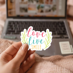 Love Live Smile Stickers | Gratitude sticker collection, printed with a neat and refined appearance, perfect for journals, planners, laptops, notebooks, phone cases and creative projects, supporting personal reflection through simple visuals.