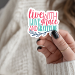 Live With Love Grace And Gratitude Stickers | Gratitude quote sticker set, printed with a neat and refined appearance, ideal for planners, journals, notebooks, laptops, phone cases and scrapbooks, making a thoughtful small gift for loved ones.