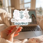 Grow Positive Thoughts Stickers | Motivational mini decal pack, printed with a neat and refined appearance, ideal for planners, journals, notebooks, laptops, phone cases and scrapbooks, making a thoughtful small gift for loved ones.