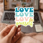 Love Love Love Yourself Stickers | Motivational sticker set, made with clear, crisp lettering, suitable for notebooks, planners, journals, laptops, phone cases and scrapbooks, offering quiet inspiration throughout the day.