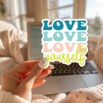 Love Love Love Yourself Stickers | Motivational sticker set, made with clear, crisp lettering, suitable for notebooks, planners, journals, laptops, phone cases and scrapbooks, offering quiet inspiration throughout the day. - Image 2