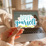 Love Yourself Stickers | Motivational sticker pack, made with clear, crisp lettering, great for journals, planners, laptops, phone cases, notebooks and craft pages, making a thoughtful small gift for loved ones.