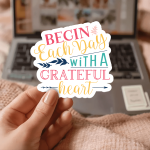 Begin Each Day With A Grateful Heart Stickers | Kindness sticker set, printed with a neat and refined appearance, suitable for notebooks, planners, journals, laptops, phone cases and scrapbooks, bringing subtle motivation to creative spaces. - Image 3