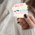 Begin Each Day With A Grateful Heart Stickers | Kindness sticker set, printed with a neat and refined appearance, suitable for notebooks, planners, journals, laptops, phone cases and scrapbooks, bringing subtle motivation to creative spaces. - Image 2