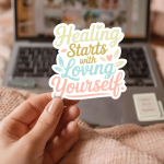 Healing Starts With Loving Yourself Stickers | Kindness sticker collection, made with clear, crisp lettering, suitable for notebooks, planners, journals, laptops, phone cases and scrapbooks, supporting personal reflection through simple visuals. - Image 2