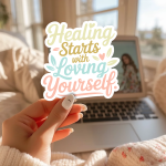 Healing Starts With Loving Yourself Stickers | Kindness sticker collection, made with clear, crisp lettering, suitable for notebooks, planners, journals, laptops, phone cases and scrapbooks, supporting personal reflection through simple visuals. - Image 3