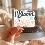 I Bloom With Self-Love Stickers | Gratitude sticker pack, finished with smooth detailed printing, suitable for notebooks, planners, journals, laptops, phone cases and scrapbooks, offering quiet inspiration throughout the day. - Image 3