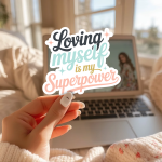 Loving Myself Is My Superpower Stickers | Gratitude sticker pack, crafted with attention to detail, suitable for notebooks, planners, journals, laptops, phone cases and scrapbooks, adding gentle encouragement to daily routines. - Image 2