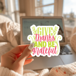 Give Thanks And Be Grateful Stickers | Motivational sticker set, finished with smooth detailed printing, suitable for notebooks, planners, journals, laptops, phone cases and scrapbooks, bringing subtle motivation to creative spaces.