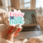 Enjoy The Little Things Stickers | Motivational quote sticker set, finished with smooth detailed printing, suitable for notebooks, planners, journals, laptops, phone cases and scrapbooks, offering quiet inspiration throughout the day.