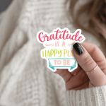 Gratitude Is A Happy Place To Be Stickers | Kindness sticker collection, printed with a neat and refined appearance, great for journals, planners, laptops, phone cases, notebooks and craft pages, bringing subtle motivation to creative spaces.