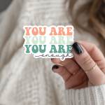 You Are Enough Stickers | Motivational mini decal pack, finished with smooth detailed printing, ideal for planners, journals, notebooks, laptops, phone cases and scrapbooks, adding gentle encouragement to daily routines. - Image 2