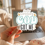No Worries God Got Me Stickers | Gratitude sticker pack, made with clear, crisp lettering, perfect for journals, planners, laptops, notebooks, phone cases and creative projects, offering quiet inspiration throughout the day. - Image 2