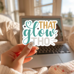 That Glow Tho Stickers | Gratitude quote sticker set, designed with a clean matte look, suitable for notebooks, planners, journals, laptops, phone cases and scrapbooks, bringing subtle motivation to creative spaces.