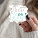 There She Glows Stickers | Inspirational mini decal pack, crafted with attention to detail, ideal for planners, journals, notebooks, laptops, phone cases and scrapbooks, adding gentle encouragement to daily routines.