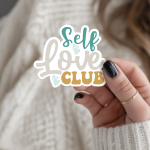 Self Love Club Stickers | Kindness mini decal pack, finished with smooth detailed printing, ideal for planners, journals, notebooks, laptops, phone cases and scrapbooks, offering quiet inspiration throughout the day.