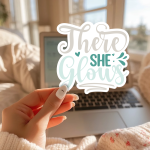 There She Glows Stickers | Inspirational mini decal pack, crafted with attention to detail, ideal for planners, journals, notebooks, laptops, phone cases and scrapbooks, adding gentle encouragement to daily routines. - Image 2