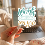 Work On You For You Stickers | Motivational quote sticker set, printed with a neat and refined appearance, perfect for journals, planners, laptops, notebooks, phone cases and creative projects, offering quiet inspiration throughout the day. - Image 2