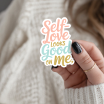 Self-Love Looks Good On Me Stickers | Gratitude sticker pack, printed with a neat and refined appearance, perfect for journals, planners, laptops, notebooks, phone cases and creative projects, supporting personal reflection through simple visuals. - Image 3