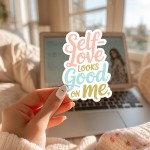 Self-Love Looks Good On Me Stickers | Gratitude sticker pack, printed with a neat and refined appearance, perfect for journals, planners, laptops, notebooks, phone cases and creative projects, supporting personal reflection through simple visuals. - Image 2