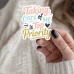 Taking Care Of Me Is Top Priority Stickers | Faith quote sticker set, designed with a clean matte look, great for journals, planners, laptops, phone cases, notebooks and craft pages, offering quiet inspiration throughout the day.