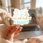 You Are Full Of Magic Stickers | Gratitude sticker pack, designed with a clean matte look, ideal for planners, journals, notebooks, laptops, phone cases and scrapbooks, supporting personal reflection through simple visuals.