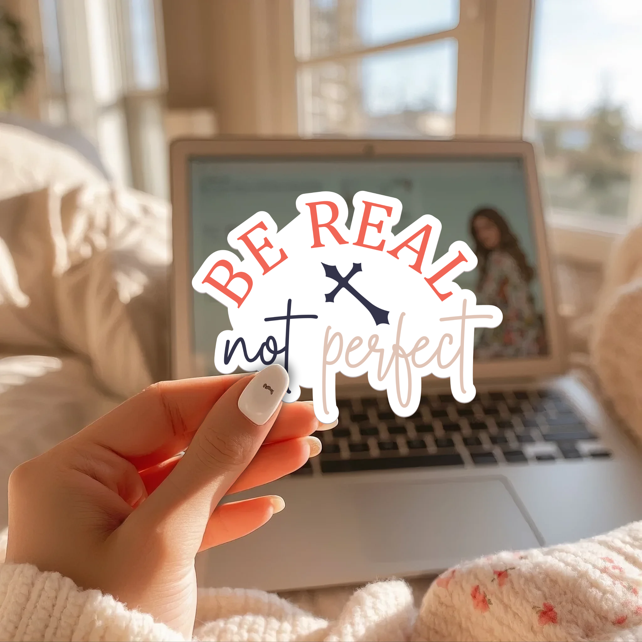 20251006061020-1f0a27b2-3157-6240-9c11-062e02133376.png Be Real Not Perfect Stickers | Motivational mini decal pack, printed with a neat and refined appearance, suitable for notebooks, planners, journals, laptops, phone cases and scrapbooks, adding gentle encouragement to daily routines. - Image 1