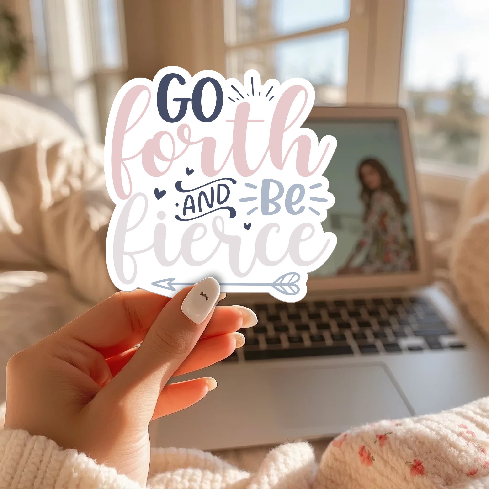 20251006071047-1f0a2839-51c2-6ab6-902a-6672b3984e82.png Go Forth And Be Fierce Stickers | Faith quote sticker set, designed with a clean matte look, great for journals, planners, laptops, phone cases, notebooks and craft pages, offering quiet inspiration throughout the day. - Image 1