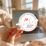 Listen Encourage Motivate Inspire Teacher Stickers | Gratitude quote sticker set, crafted with attention to detail, suitable for notebooks, planners, journals, laptops, phone cases and scrapbooks, bringing subtle motivation to creative spaces.