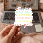 Pray Big Worry Small Trust God Laugh More Stress Less Have Faith Stickers | Inspirational sticker set, crafted with attention to detail, great for journals, planners, laptops, phone cases, notebooks and craft pages, supporting personal reflection through simple visuals. - Image 2