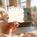 Pray Big Worry Small Trust God Laugh More Stress Less Have Faith Stickers | Inspirational sticker set, crafted with attention to detail, great for journals, planners, laptops, phone cases, notebooks and craft pages, supporting personal reflection through simple visuals.